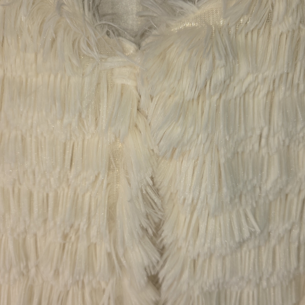STUDIO IVORY CREAM COLORED TIERED FRINGE BOHO CHIC FUNKY WOMENS XL - Picture 4 of 6